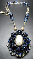 CHRISTIAN DIOR Vintage Givre Purple Blue Glass Baroque Pearl Necklace W/ Tag picture