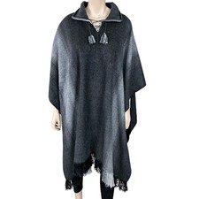 Gamboa ALPACA Wool Poncho Rancho Blanket Soft Warm Cloak Black Gray OS NWOT picture