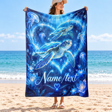 Sea Turtles Jellyfish Blue Underwater Flowers Coral Fleece Blanket picture