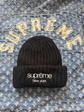 Supreme Classic Logo Chunky Ribbed Beanie FW24 Black Brand New picture