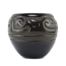 Celes Tafoya (1931-2011) Santa Clara Black Jar with Carved Avanyu Design picture