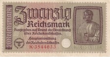 Currency Germany 1940 WW2 Fascism War Era 20 Reichsmark Zwanzig Uncirculated picture