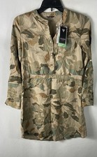 Guess Women's Olive Foliage Leaf Print Tencel LS Shirt Dress Metallic NWT Sz 12 picture
