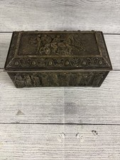 Antique Heavy Brass Neo Classical ￼Relief Tricket Jewelry Box FAST SHIPPING picture