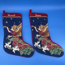 Vtg Needlepoint Imperial Elegance Angel With Harp Christmas Stocking Lot Of 2 picture