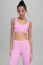 Alo Women’s Pink/White Trim 2-Piece Leggings & Sports Bra Set Stretch  Size M picture