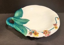 Vintage Italian Majolica Pedestal Dish Hand Painted Leaf Compote Bowl Italy picture