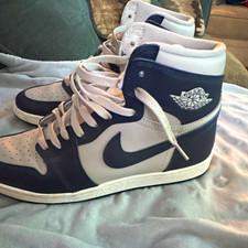 Nike Air Jordan 1 Men's High Top Leather Sneakers Navy/White Colorblock picture