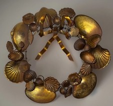 Vintage Dresden Style Rare Brass Shell Wreath 11.5”D picture