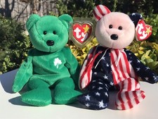 Ty Beanie Babies Lot of 2 RARE Retired Bears Erin (1997) & Spangle (1999) Mint picture
