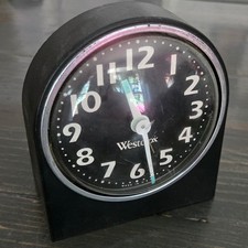 Vintage Westclox Wind Up Alarm Clock Black Face Mid Century Modern Made in USA picture