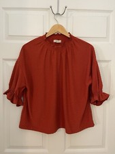 Madewell Womens M Cinnamon Burnt Orange Mock Ruffle Neck  Prairie Top picture
