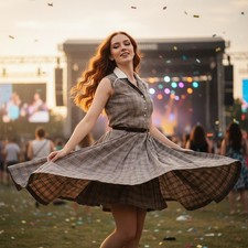 Vintage 1950s Plaid Blouse & Full Circle Skirt Set — Original Belt picture