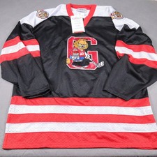 VTG Garfield Hockey Jersey Genus Shirt Mens XL Black Red Mesh Graphic Genius picture