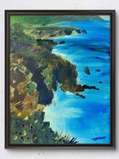Original 14x11 Impressionist Coastal Cliffs Seascape Painting Signed Canvas picture