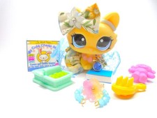 Littlest Pet Shop Rare Yellow Crouching Cat #1090 with accessories authentic picture
