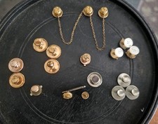 VICTORIAN Edwardian 18 Stud Button Set's, &  Collor Studs Gold & mixed metals picture