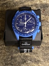 OMEGA x Swatch Bioceramic MoonSwatch Blue Quartz Chronograph Black Strap Box picture