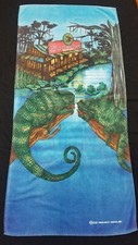 VINTAGE AUTHENTIC BUDWEISER Swamp, Frogs, Lizards BEACH TOWEL -  picture