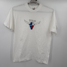 Vintage 1996 Fruit of the Loom Texas Longhorn Flag T-Shirt White Large USA Made picture