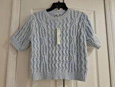 NWT SHE + SKY  Anthropologie Poor Boy Crop Sweater WORTH CRYING FOR~Blue Cable picture