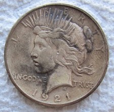 1921 Peace Silver Dollar Early Rare Key Date High Relief XF Damaged Small Digs picture