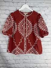 BODEN LEAH Embroidered Cotton Blouse Puff Sleeve Button Up Size 10 NWOT picture