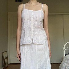 100% Cotton Prairie Lace Tank Lace Trim Size 4 / S American Eagle Outfitters picture