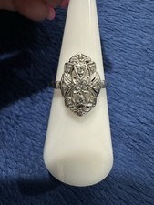 Vtg 1920’s Art Deco Platinum Ornate Diamond Wedding Ring, Size 6.75 picture