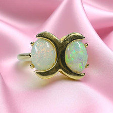 VINTAGE 14K Gold Natural Australian Opal Ring Size 7 White Opal Moon Ring -3g picture