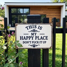 Custom Happy Place Metal Sign, Personalized Patio Garden Sign, Funny Farmhouse picture