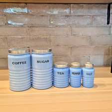 Vintage Jeannette Delphite Blue Glass 5-Pc Beehive Canister Set Lot Mold 2115 picture