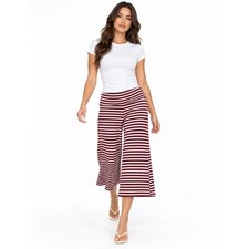 Fashion Nova Low Rise Striped Foldover Gaucho Pants Burgundy Pink Size L NWT picture