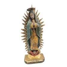 Antique Mexican Santos Carved Wood Statue Our Lady of Guadalupe 7