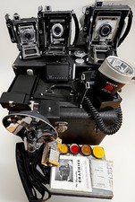 GRAFLEX Lot 3 WORKING Cameras Speed Crown Graphic 45 34 23 Flashes Cases Books + picture
