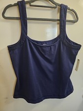NWT Anthropologie Maeve Trapunto Tank Navy Embroidered picture
