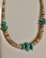 Genuine Turquoise Shell Heishi Bead Necklace Southwestern Vintage Style picture