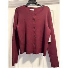 Nine West Burgundy Button-Front Ribbed Cardigan picture