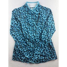 T by Talbots Womens XS Blue Abstract Ikat Asymmetrical Zip Mock Neck Pullover picture