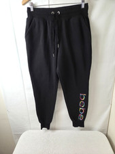 bebe Sport Black Cotton Blend Sequin Logoed Women's Sweatpants Pockets Sz M picture