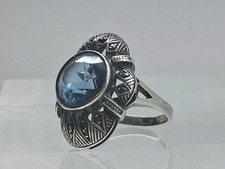 Antique Theodor Fahrner Art Deco 925 Silver Blue Stone Marcasite Ring Germany  picture