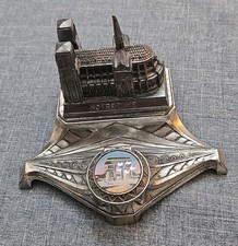 Vintage 1930's Cast Metal Art Deco Notre Dame Inkwell & Pen Rest Paris Souvenir  picture