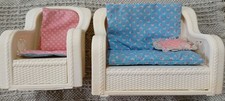 Vintage~1983 Mattel Barbie Faux White Wicker Furniture Lot with Cushions picture