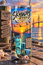 Skyway Pier Fishing Tumbler 20oz | St Petersburg Florida Gift | Sunshine Skyway  picture