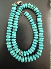 9mm Genuine Kingman Arizona Blue Green Turquoise Rondelle Beaded Necklace 18” picture