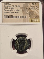 DOMITIAN JUDAEA CAPTA ISSUE, AUTHENTIC ROMAN COIN, AE19, NGC GRADE F picture