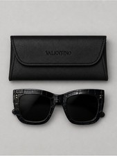 Valentino Black Croc-Embossed Square Sunglasses with Case picture