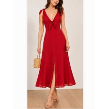 Reformation Harper Dress Lipstick Red Tie Front Midi Dress Size 6 NWT picture