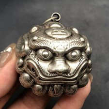 Vintage Tiger Head Bell Pendant Small Brass Alloy Handmade Ornament picture