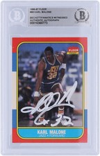 Karl Malone Utah Jazz Signed 1986-87 Fleer White Ink #68 Beckett Rookie Card picture